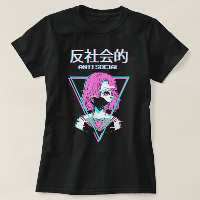 Camiseta Glitch Anime Anti Social Aesthetic (Frente do Design)