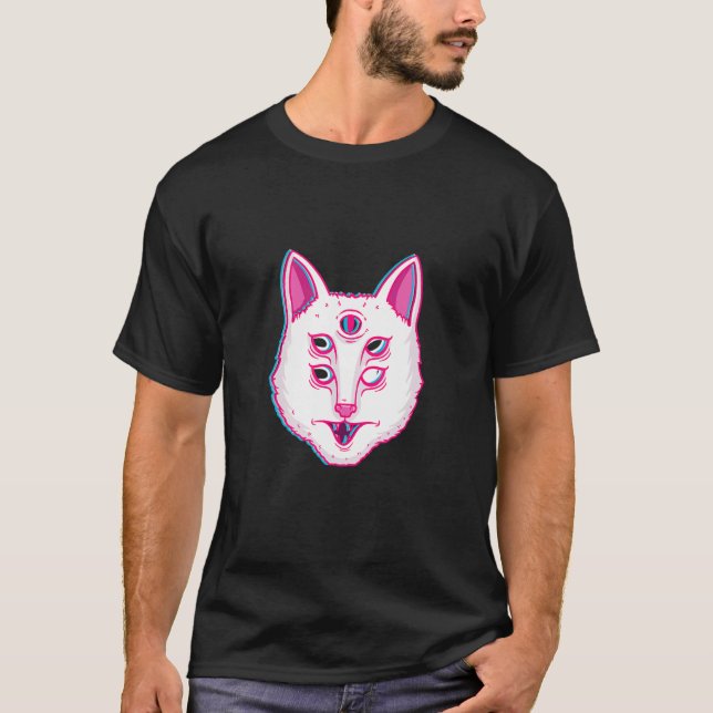 Camiseta Glitch Cat Luminous Cat With Eyes (Frente)