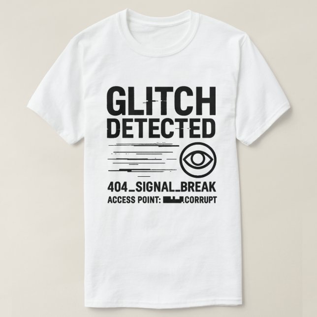 Camiseta GLITCH DETECTADO - Transmissão de Sinal Corrompida (Frente do Design)