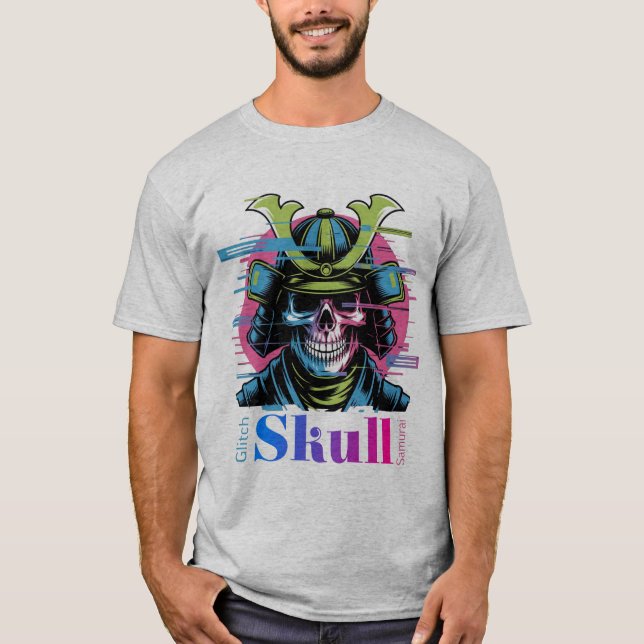 Camiseta Glitch Skull Samurai: O Guerreiro da Era Digital (Frente)