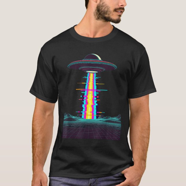Camiseta Glitchcore abdução de ovni synthwave vaporwave ali (Frente)