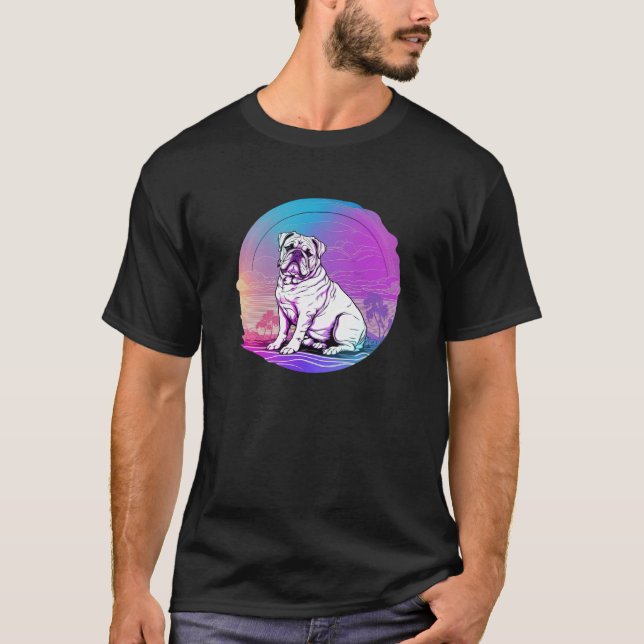 Camiseta Glitched Out Synthwave Bulldog Aesthetic (Frente)