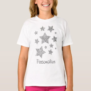 Camiseta Glitor prateado brilha Estrelas Personalizar