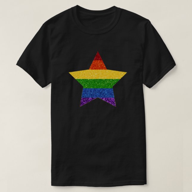 Camiseta Glitter de Sinalizador do Orgulho Estrela LGBT (Frente do Design)