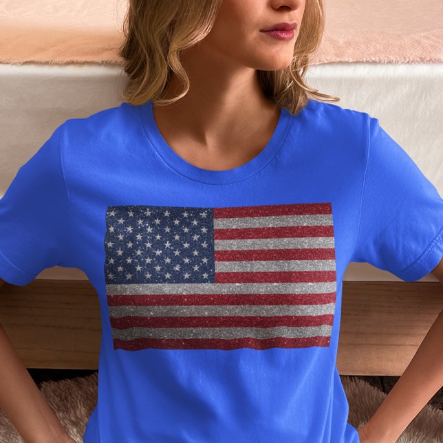 Camiseta Glitter dos EUA olha a bandeira Forte de julho (Criador carregado)