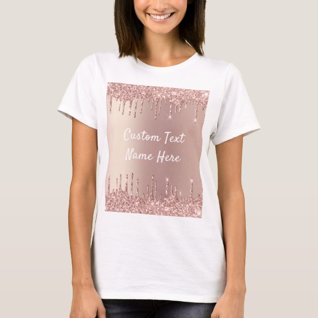 Camiseta Glitter Dourada rosa com o Nome do Texto (Frente)