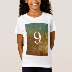 Camiseta Glitter Dourado Cardíaco com brilho 9º Aniversário