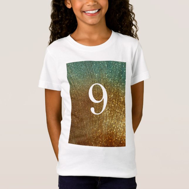 Camiseta Glitter Dourado Cardíaco com brilho 9º Aniversário (Frente)