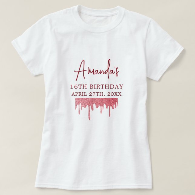 Camiseta Glitter Dourado de Rosa chic Doce 16 Aniversário (Frente do Design)