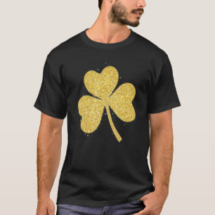 Camiseta Glitter Dourado Lucky Shamrock C Irish Funny Patri