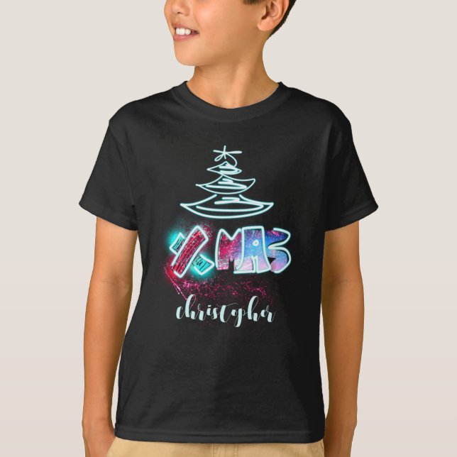 Camiseta Glitter Glow Tree Blue And Red Xmas Tygraphy Toddl (Frente)