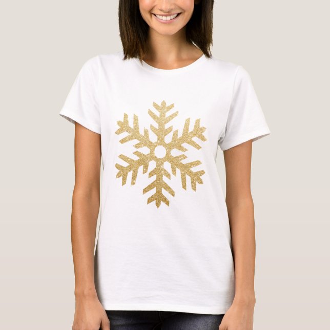 Camiseta Glitter Golden Christmas Snowflake personalize (Frente)