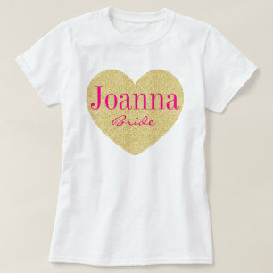 Camiseta Glitter Golden Heart Personalized Bride