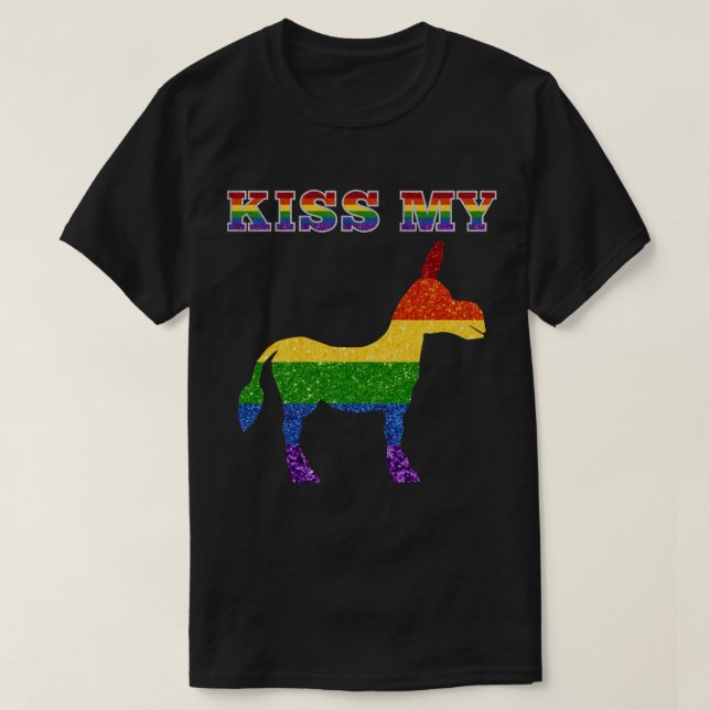 Camiseta Glitter LGBT Arco-Íris Beija Meu Engraçado (Frente do Design)