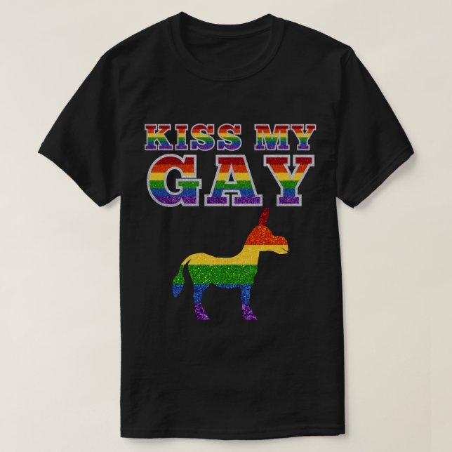Camiseta Glitter LGBT Arco-Íris Beija Meu Engraçado (Frente do Design)