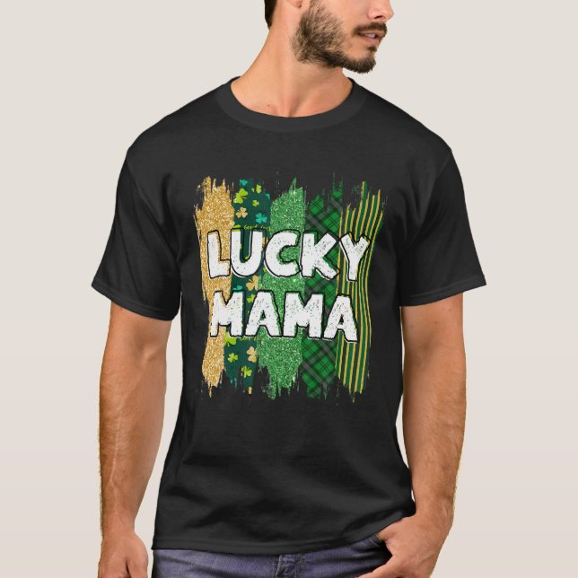 Camiseta Glitter Lucky Mama, Dia de São Patrício da Mamãe,  (Frente)