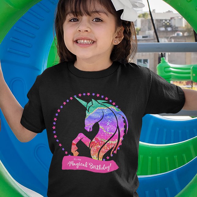 Camiseta Glitter Unicorn Rainbow É meu aniversário mágico (Criador carregado)
