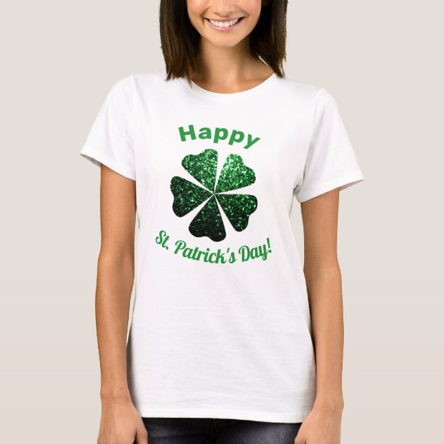 Camiseta Glitter verde escuro brilha Rua Shamrock Patrick D (Frente)