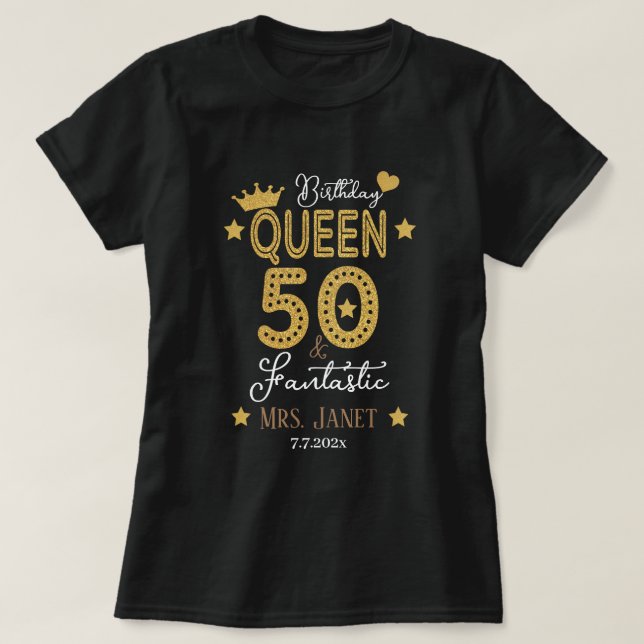 Camiseta Glittery Personalized 50º aniversário Rainhas Wome (Frente do Design)