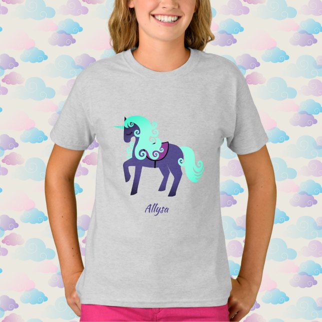 Camiseta Glittery Unicorn with Rainbow Pastel Background (Criador carregado)