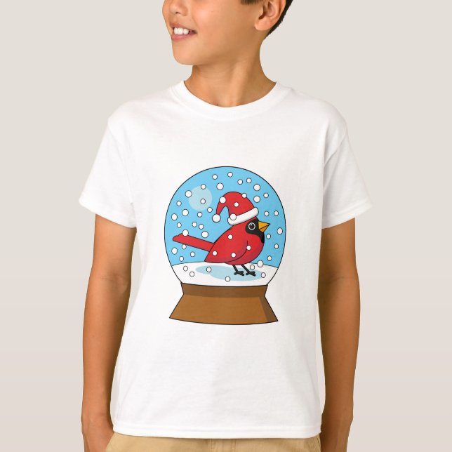 Camiseta Globo de Neve com Cardeal Vermelho Bonito (Frente)