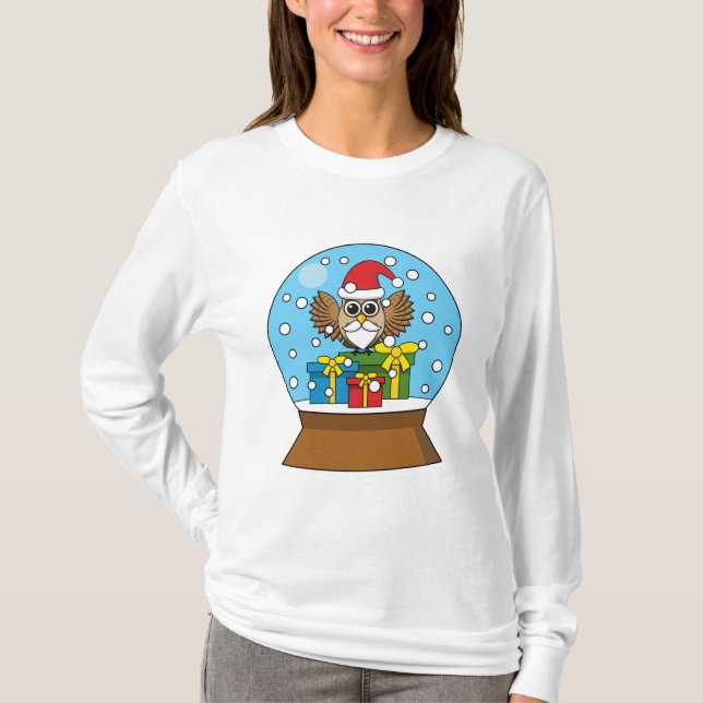 Camiseta Globo de Neve com Santa Claus Owl (Frente)