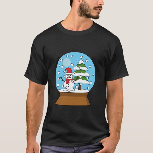 Camiseta Globo de Neve com Snowman e Pine Tree (Frente)