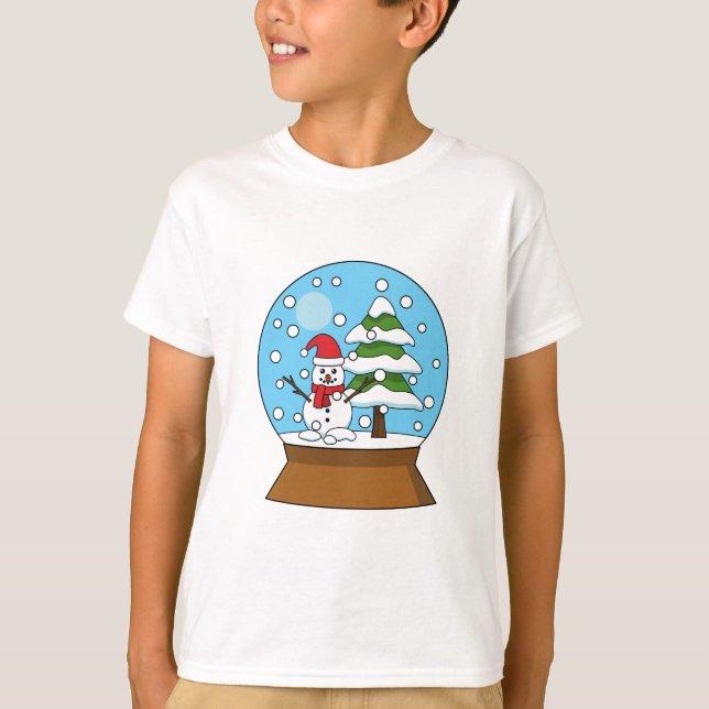Camiseta Globo de Neve com Snowman e Pine Tree (Frente)