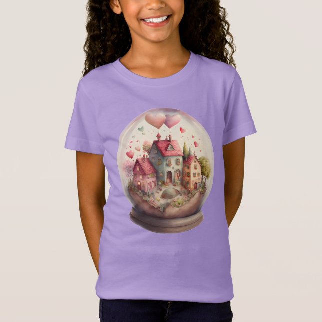 Camiseta Globo de neve da vila rosa namorados (Frente)
