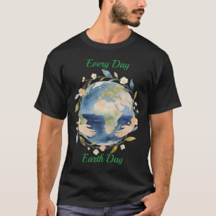 Camiseta Globo Floral do Dia da Terra Todos os Dias com Mão