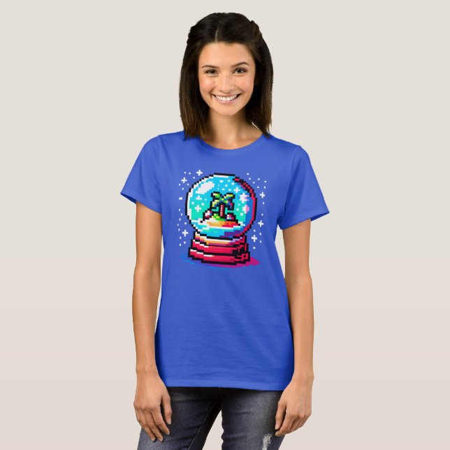Camiseta Globo Tropical de Neve Única Pixel Art Beach Winte (Frente Completa)