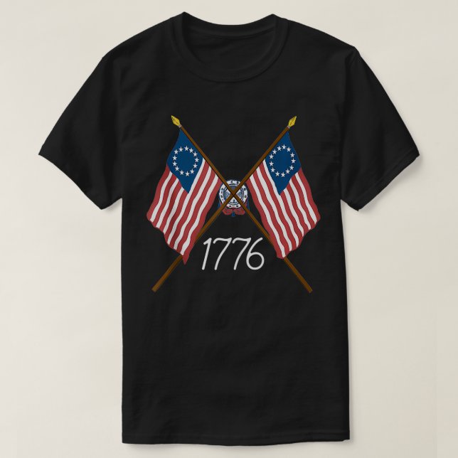 Camiseta Glória Antiga Patriótica EUA Betsy Ross Flag (Frente do Design)