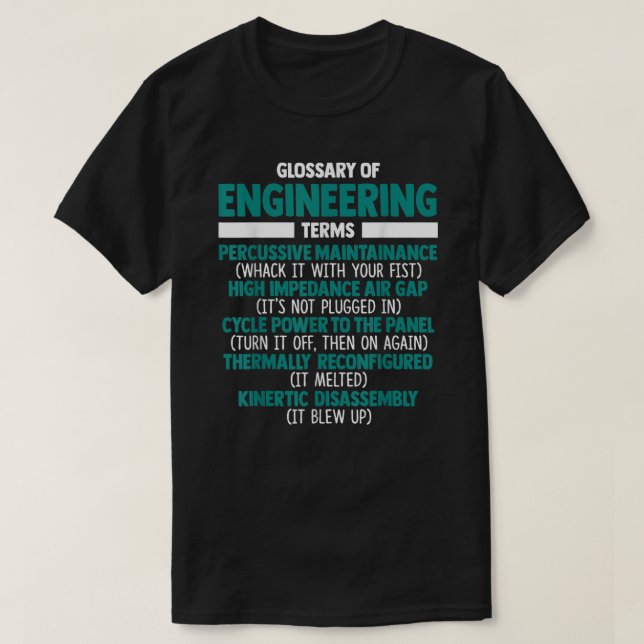 Camiseta Glossário De Termos De Engenharia Funny Engenheiro (Frente do Design)