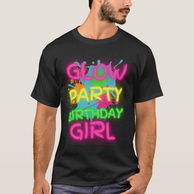 Camiseta Glow Party Squad Birthday Girl Paint Splatter Glow (Frente)