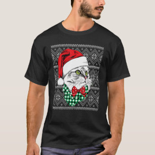 Camiseta GLY Christmas Cat Santa Hat Xmas Pajama For Men W
