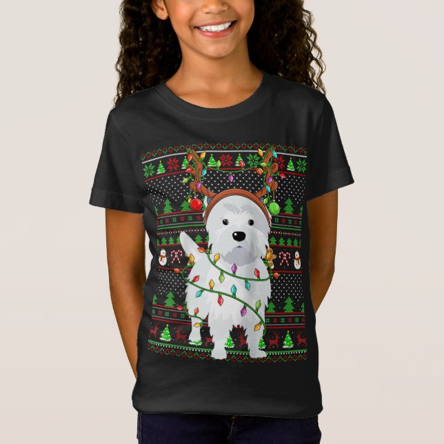 Camiseta Gly Xmas Sweater Style Luzes Cachorro Vestido (Frente)