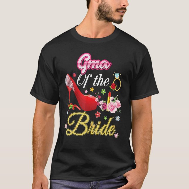 Camiseta Gma Da Noiva Feliz Casamento Calçado Rosa Flor (Frente)