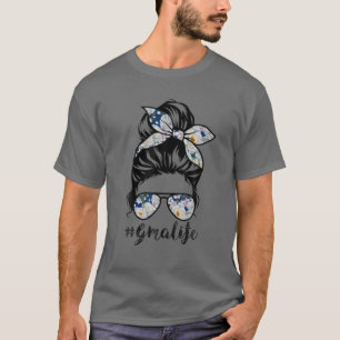 Camiseta Gma Life Messaging Hair Bun Floral Women Dia de as