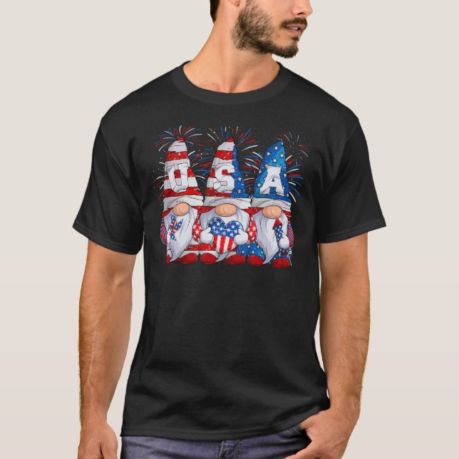 Camiseta Gnome   4th Of July Gnomes Patriotic American Flag (Frente)