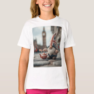Camiseta Gnome britânico com Union Jack Hat e Teapot