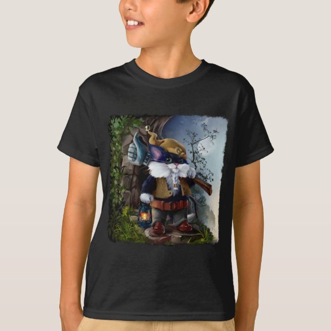 Camiseta Gnome cat com martelo e lâmpada vai funcionar	 (Frente)