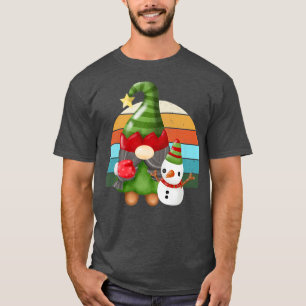 Camiseta Gnome de Aquarela Papai Noel Árvore de Natal Luzes