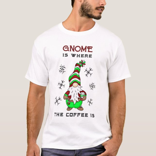 Camiseta Gnome é onde está o café | Festa de Natal (Frente)