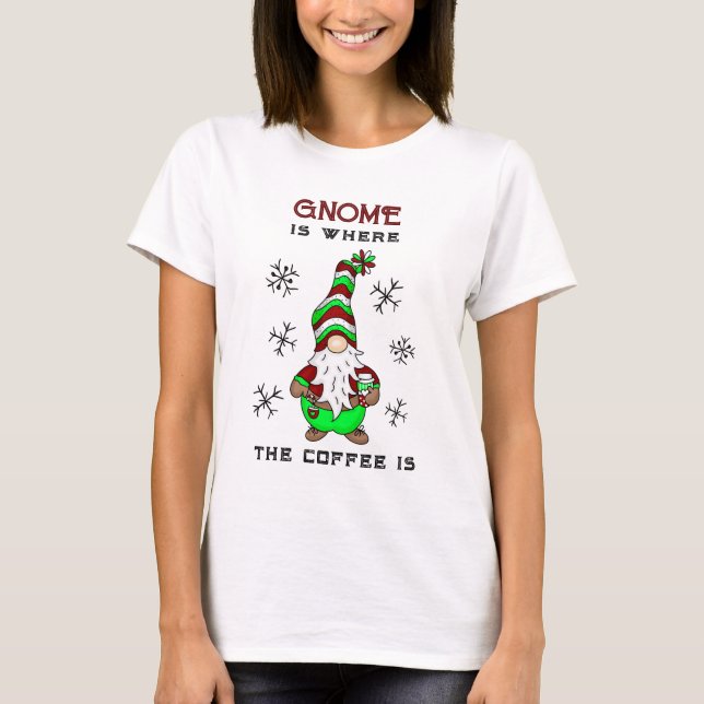 Camiseta Gnome é onde está o café | Festa de Natal (Frente)