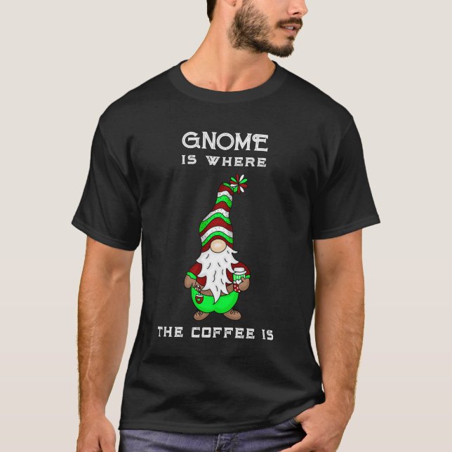 Camiseta Gnome é onde está o café | Festa de Natal (Frente)