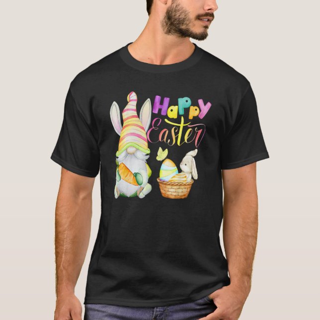Camiseta Gnome Easter Eggs Hunting Bunny Gnomies Happ (Frente)