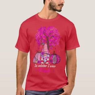 Camiseta Gnome Em Outubro Vestimos Cancer Rosa Queda A