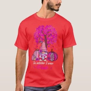 Camiseta Gnome Em Outubro Vestimos Cancer Rosa Queda A