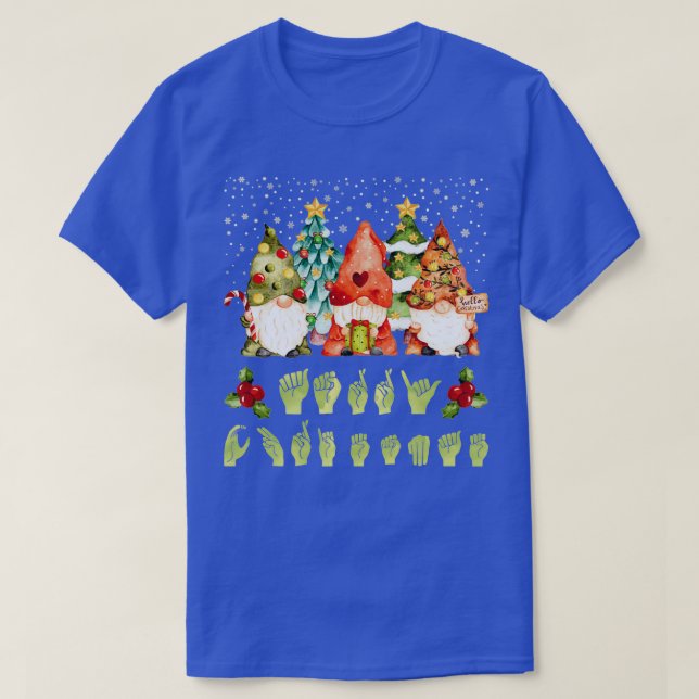 Camiseta Gnome Hand Asl Sign Language 2021 Natal Long S (Frente do Design)