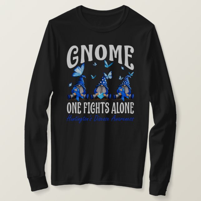 Camiseta Gnome One Fights Alone Huntington's Disease Awaren (Frente do Design)